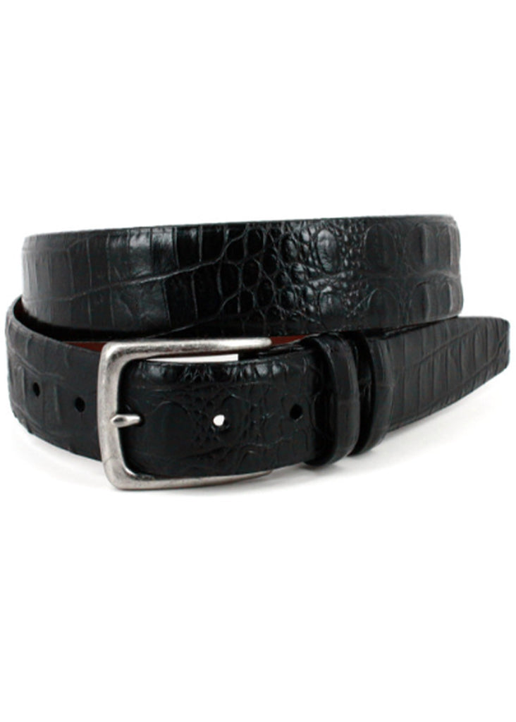 Torino 35mm Italian Hornback Embossed Calf Belt | Black - Jordan Lash Charleston
