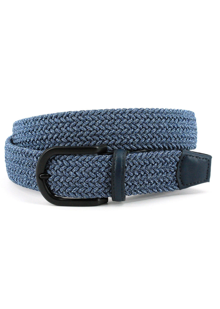 Torino Italian Braided Melange Rayon Elastic Belt | Navy Blue - Jordan Lash Charleston