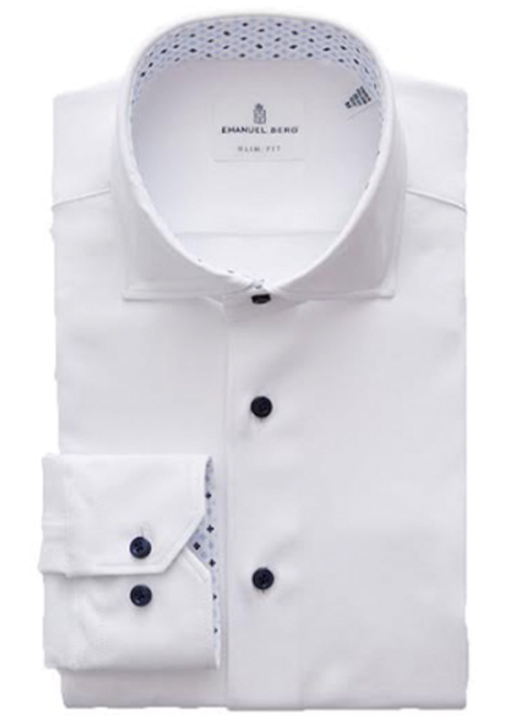Emanuel Berg Modern 4 Flex Stretch Knit Shirt w/ Contrast | White - Jordan Lash Charleston