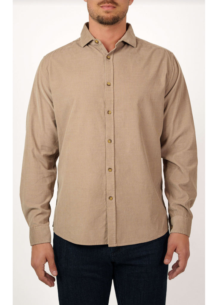Stone Rose Solid Micro Corduroy Shirt | Khaki - Jordan Lash Charleston