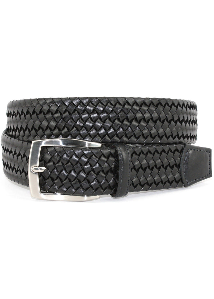 Torino 35mm Italian Woven Stretch Leather Belt | Black - Jordan Lash Charleston
