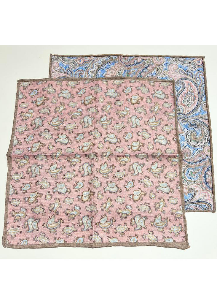 Edward Armah Paisley Print Reversible Silk Pocket Square | Pink - Jordan Lash Charleston