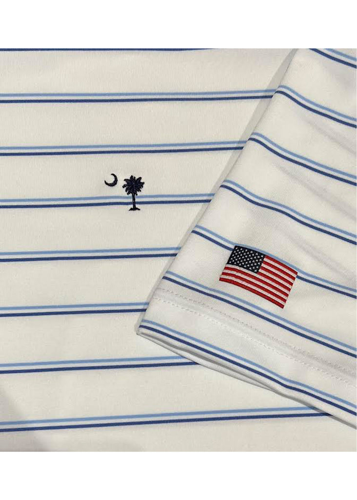 Fairway & Greene Men's St. Tropez Stripe Polo w/ Palmetto and USA Embroidery | White - Jordan Lash Charleston