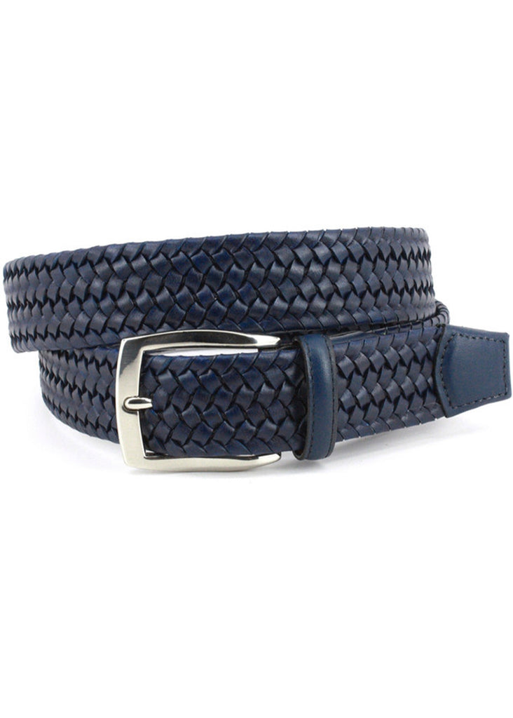 Torino 35mm Italian Woven Stretch Leather Belt | Navy - Jordan Lash Charleston