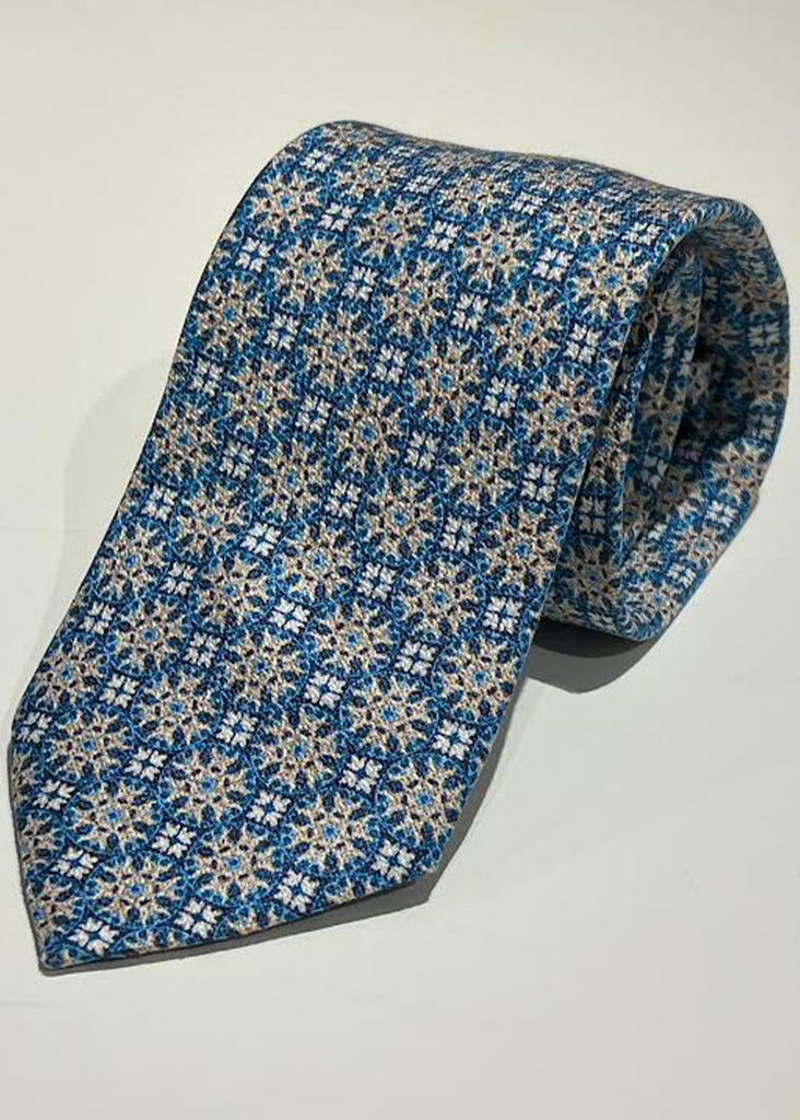 Edward Armah Medallion Neat Tie | Blue - Jordan Lash Charleston