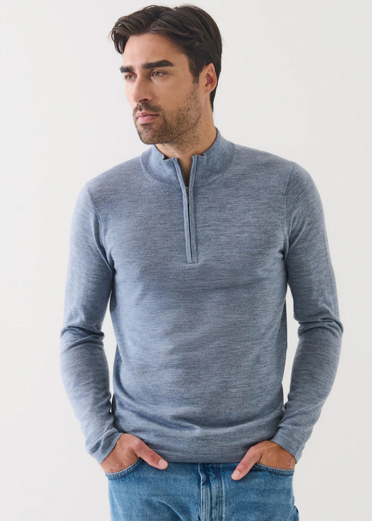 Patrick Assaraf 14GG Merino 1/4 Zip Mock Sweater | Dusky Blue - Jordan Lash Charleston