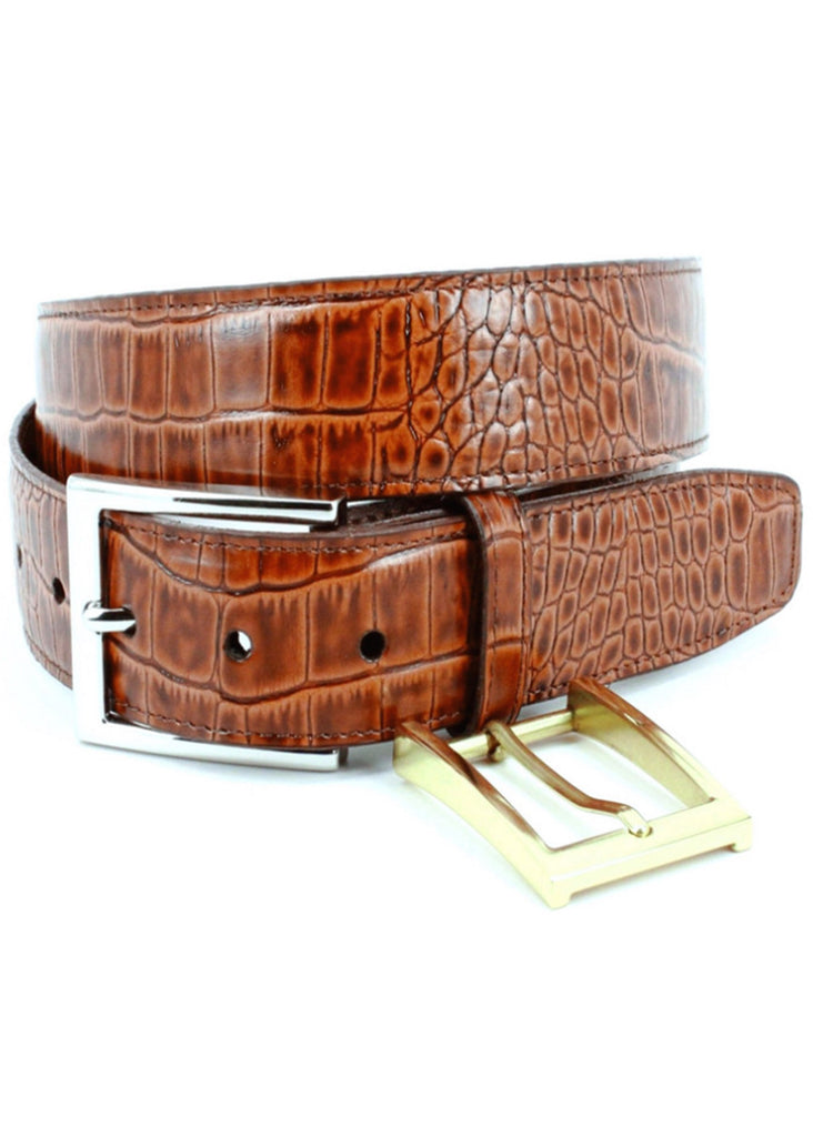 Torino 35mm Gator Grain Embossed Calf | Saddle - Jordan Lash Charleston