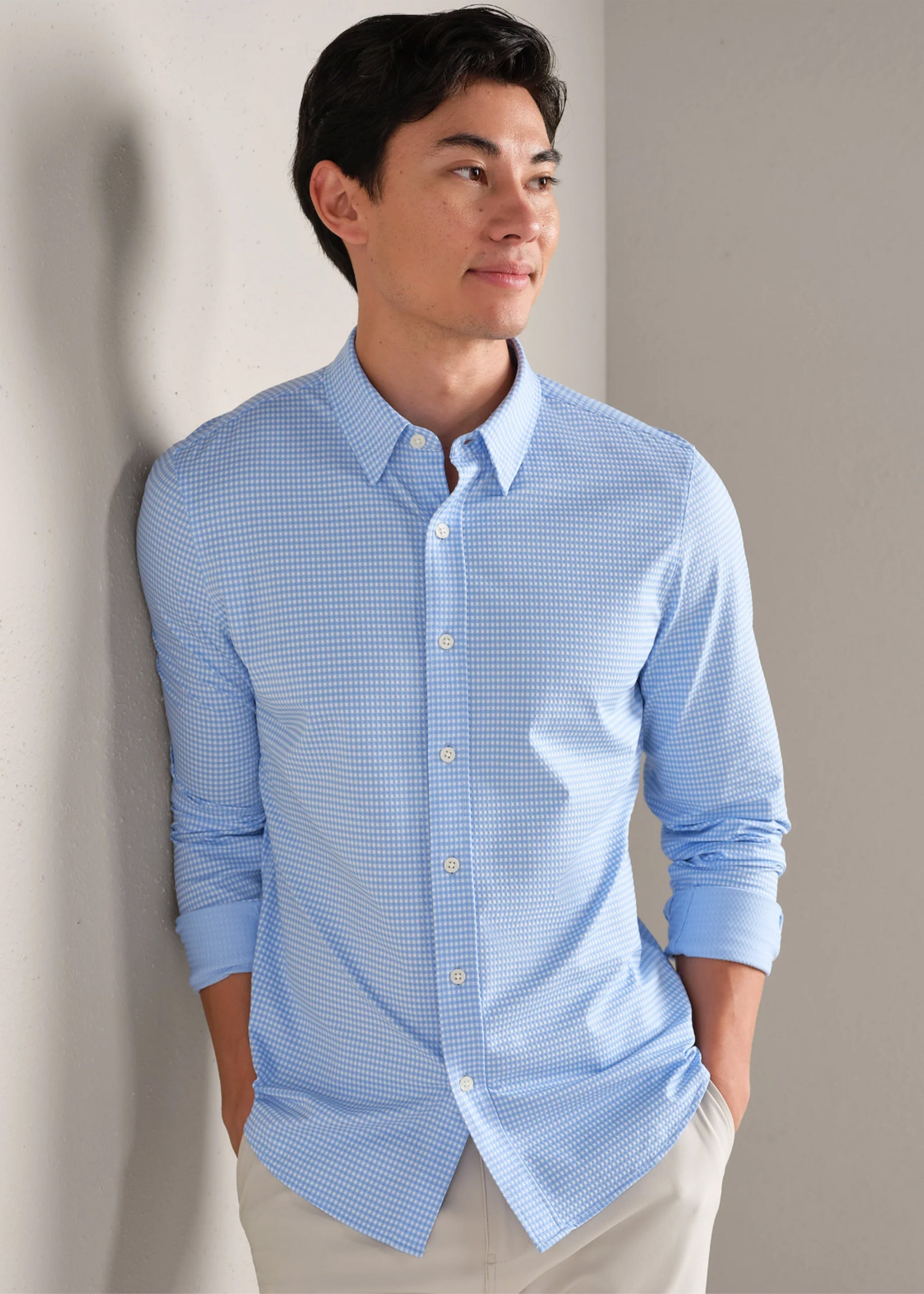 light blue gingham dress shirt Apex Performance Dress Shirt Oxford Button Down Collar Light Blue Gingham 2XL / Light Blue Gingham