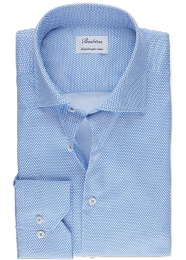 Stenstroms Fitted Body Shirt | Blue Patterned Twill - Jordan Lash Charleston
