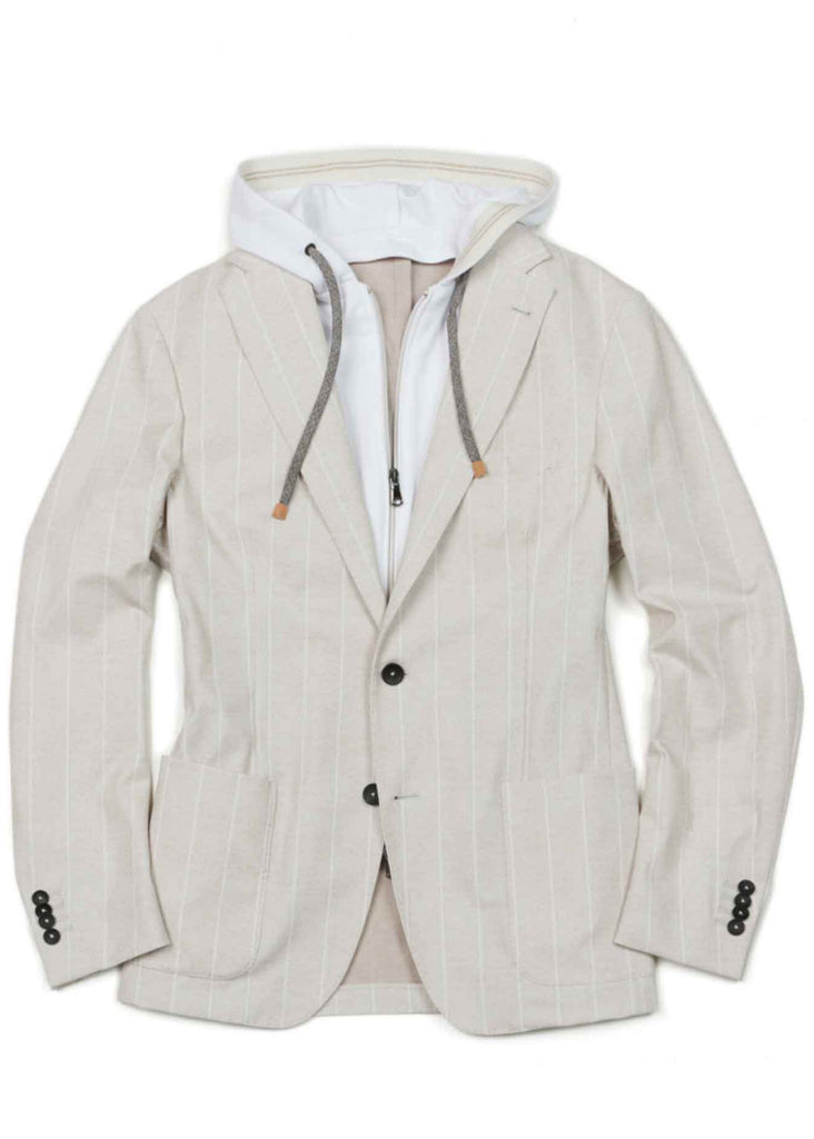 Fradi Super Stretch Hooded Jacket | Striped Beige and Milk - Jordan Lash Charleston
