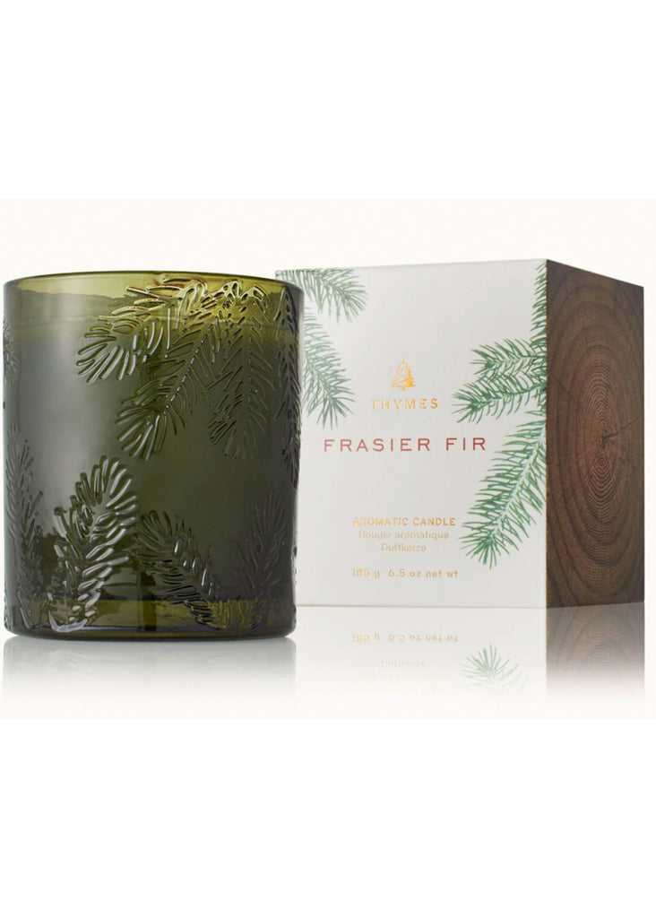 Thymes Frasier Fir Heritage Home Fragrance | Poured Candle, Molded Green Glass 6.5 oz - Jordan Lash Charleston