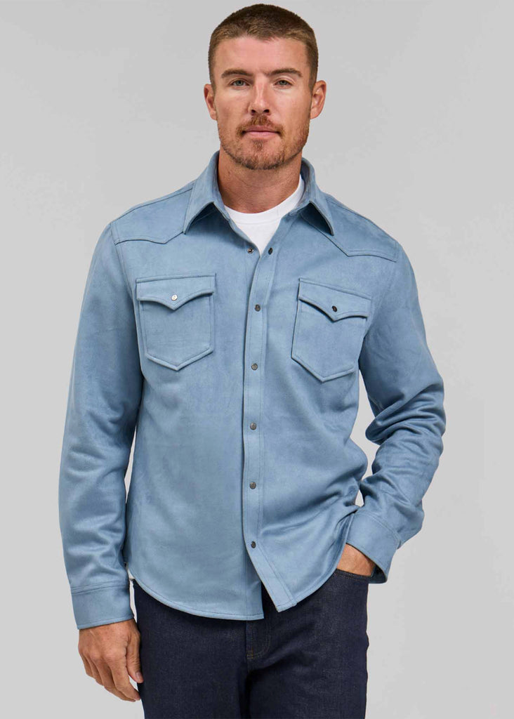 Rye 51 The Wyatt Microsuede Shirt Jacket | Sky Blue - Jordan Lash Charleston