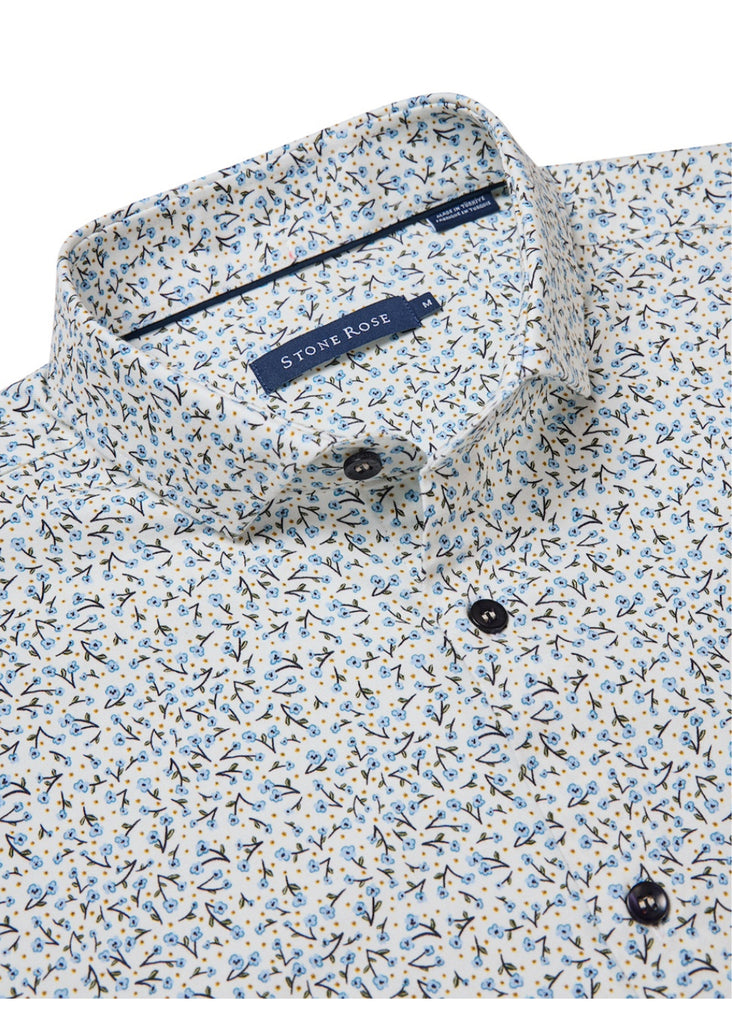 Stone Rose Printed Meadow Ditsy Shirt | Light Blue - Jordan Lash Charleston