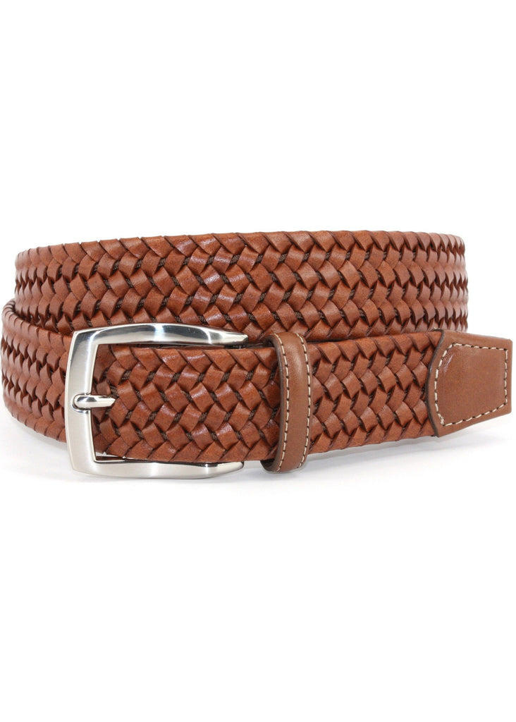 Torino 35mm Italian Woven Stretch Leather Belt | Cognac - Jordan Lash Charleston