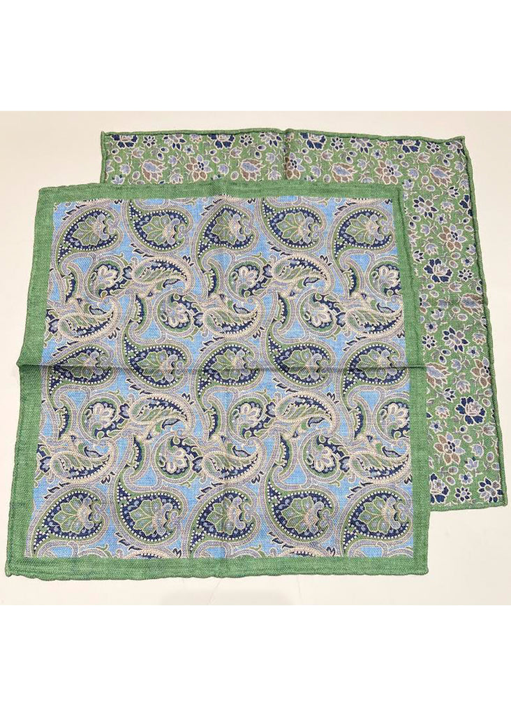 Edward Armah Paisley and Floral Print Reversible Silk Pocket Square | Spring Green - Jordan Lash Charleston