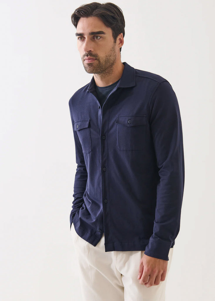 Patrick Assaraf Long Sleeve Pima Stretch Flap Pocket Overshirt | Dark Navy - Jordan Lash Charleston