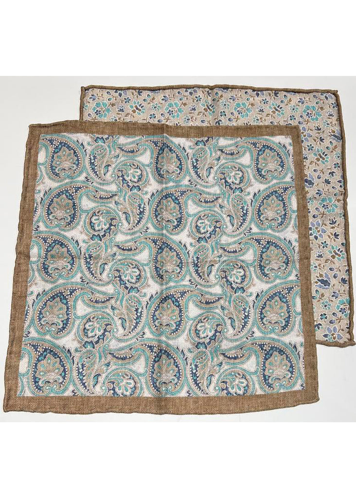 Edward Armah Paisley Print Reversible Silk Pocket Square | Brown - Jordan Lash Charleston