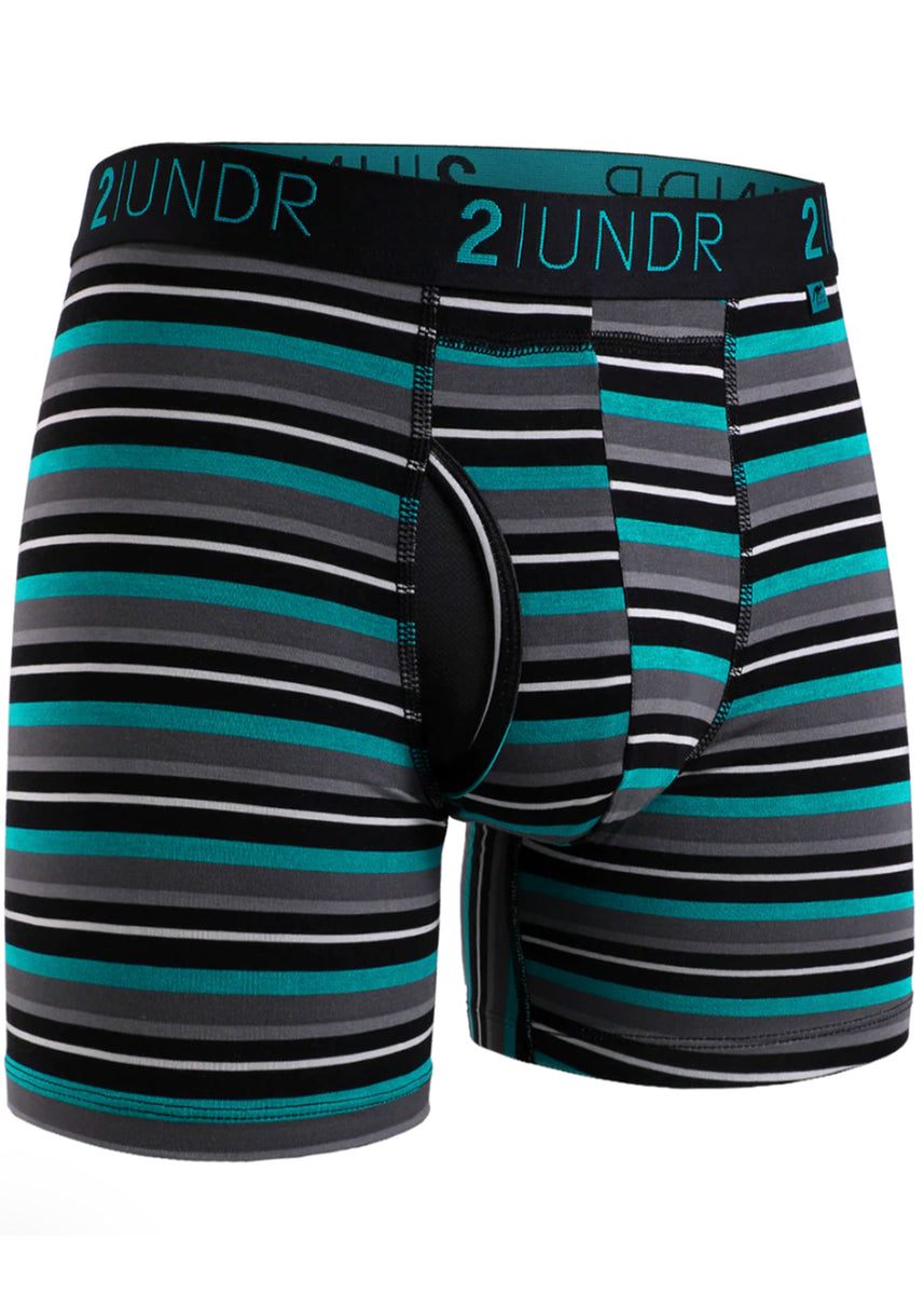 2 UNDR Swing Shift 6 Inch Boxer Brief | Teal Stripe – Jordan Lash ...