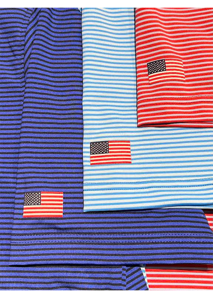 Fairway & Greene Owens Stripe Tech Polo w/ Palmetto and USA Embroidery | Bleu - Jordan Lash Charleston