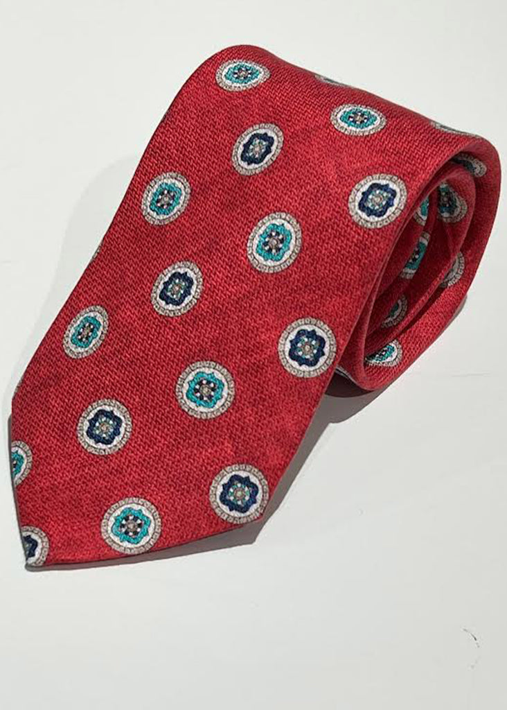 Edward Armah Medallion Neat Print Tie | Red - Jordan Lash Charleston