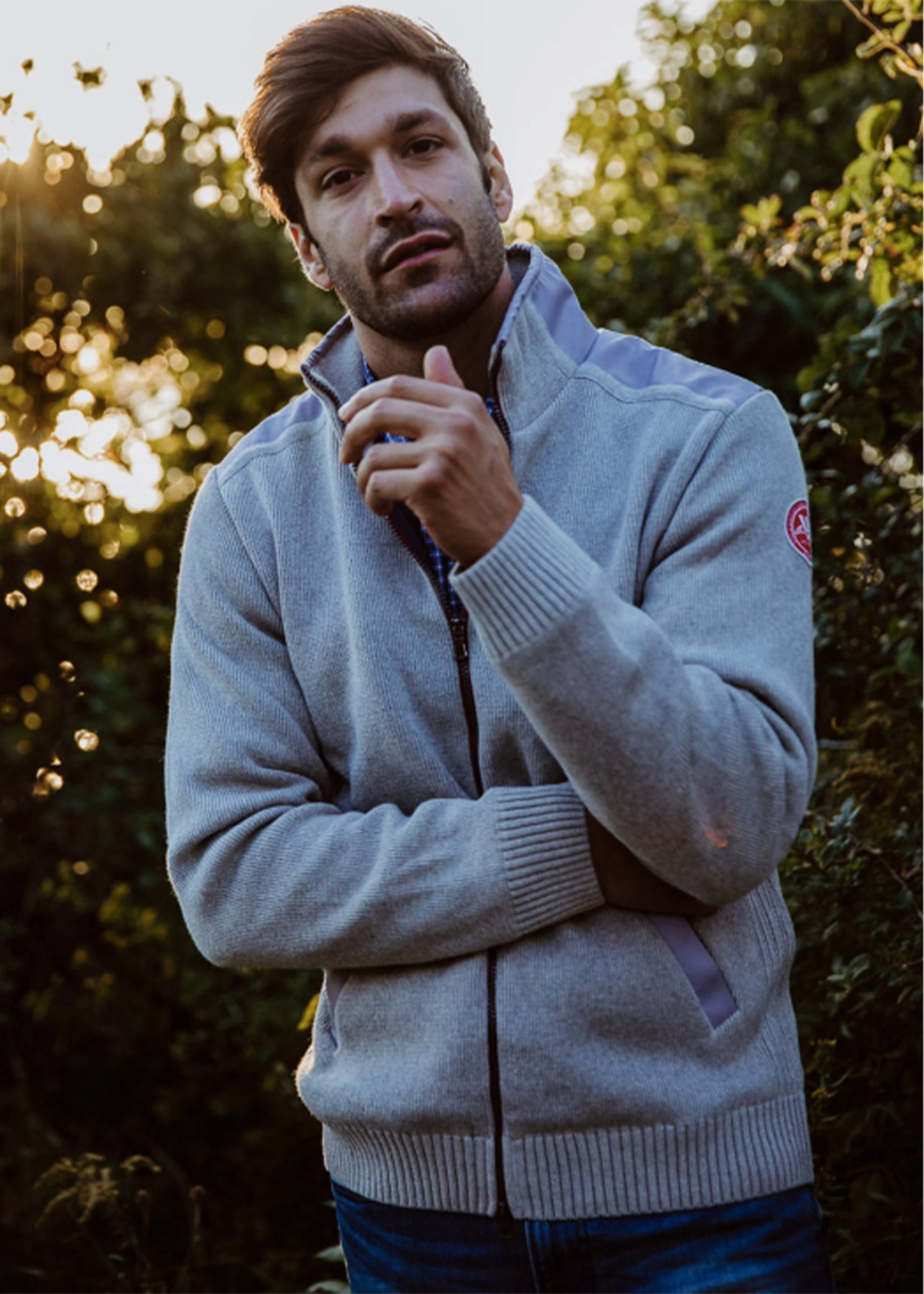 Holebrook Gregor Windproof Cotton Full Zip Sweater | Light Grey