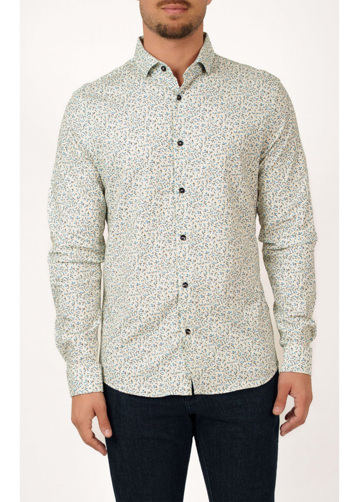 Stone Rose Printed Meadow Ditsy Shirt | Light Blue - Jordan Lash Charleston