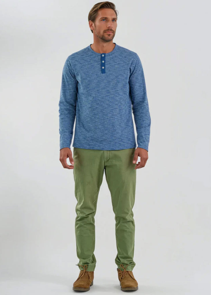Stone Rose Long Sleeve Solid 3 Button Henley | Denim Blue - Jordan Lash Charleston