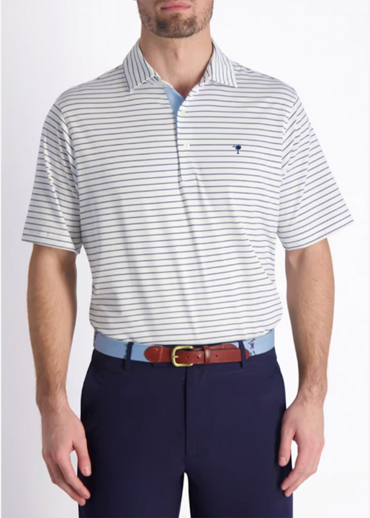 Fairway & Greene Men's Michael Stripe Polo w/ Palmetto and USA Embroidery | White - Jordan Lash Charleston