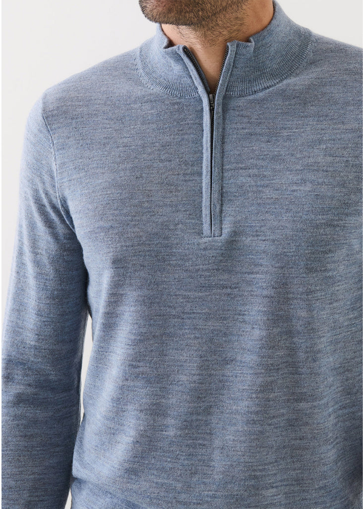 Patrick Assaraf 14GG Merino 1/4 Zip Mock Sweater | Dusky Blue - Jordan Lash Charleston