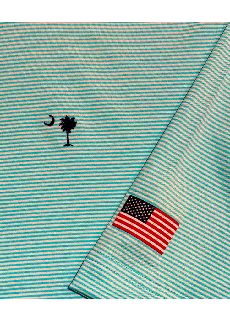 Fairway & Greene Men's USA Mini Stripe Jersey Polo w/ Palmetto and USA Embroidery | Splash - Jordan Lash Charleston