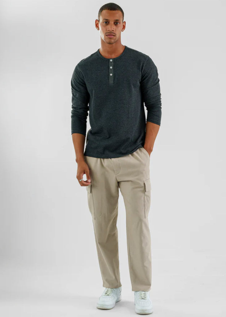 Stone Rose Long Sleeve Solid 3 Button Henley | Charcoal - Jordan Lash Charleston