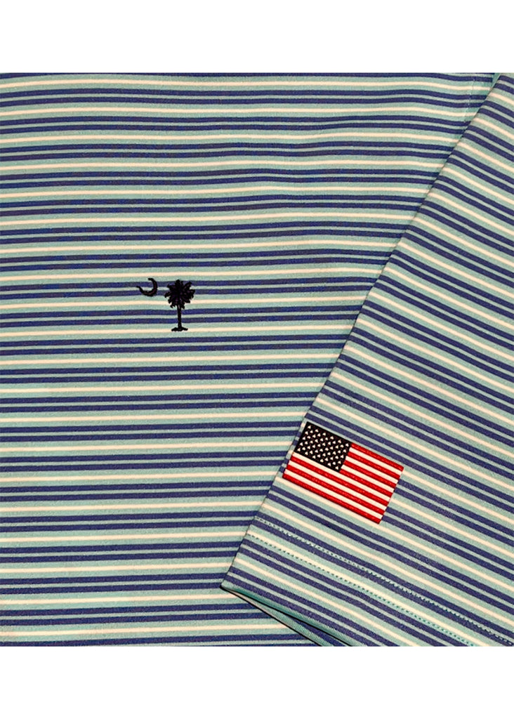 Fairway & Greene Men's USA Rick Stripe Polo w/ Palmetto and USA Embroidery | Splash - Jordan Lash Charleston