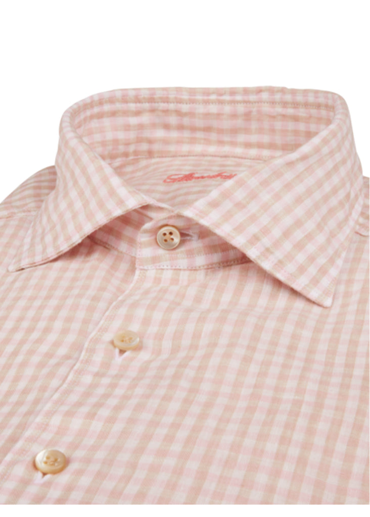 Stenstroms Fitted Body Casual Shirt | Pink Checked Linen - Jordan Lash Charleston