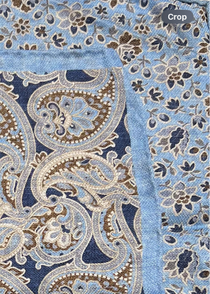 Edward Armah Paisley and Floral Print Reversible Silk Pocket Square | Light Blue - Jordan Lash Charleston