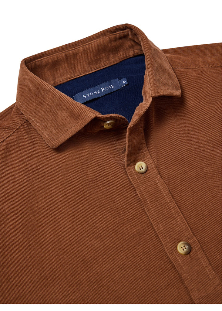 Stone Rose Solid Micro Corduroy Shirt | Medium Brown - Jordan Lash Charleston