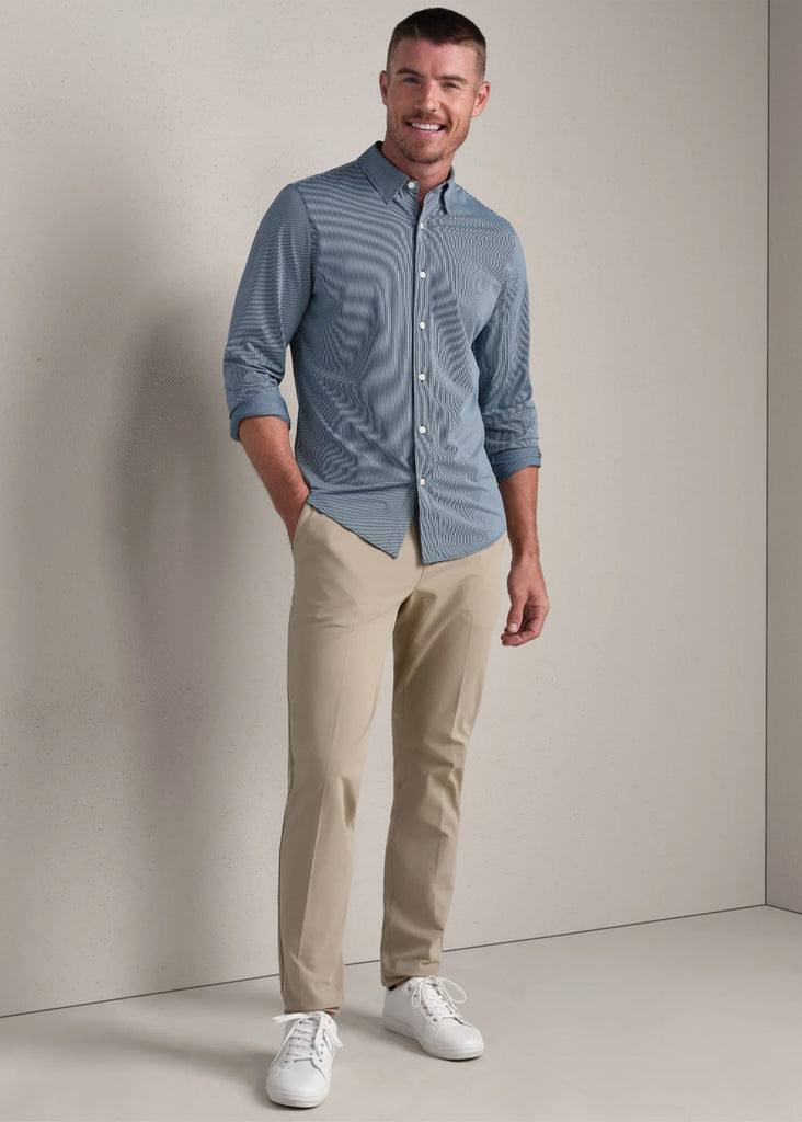 Rhone Commuter Slim Fit Shirt | Navy and Light Blue Stripe - Jordan Lash Charleston
