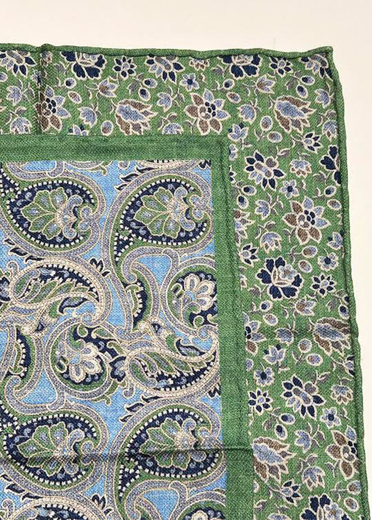 Edward Armah Paisley and Floral Print Reversible Silk Pocket Square | Spring Green - Jordan Lash Charleston