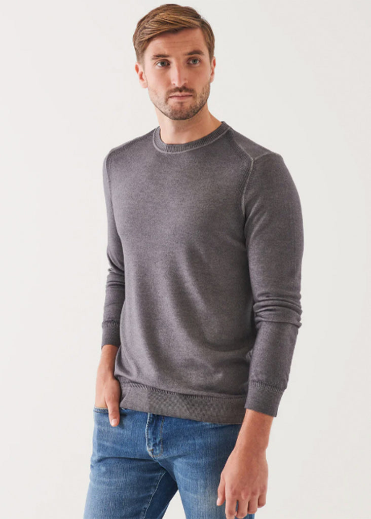 Patrick Assaraf Long Sleeve Extra Fine Merino Cold-Dye Crew Sweater | Slate - Jordan Lash Charleston