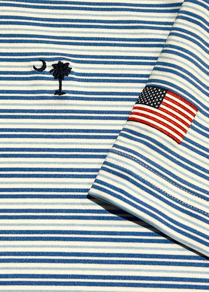 Fairway & Greene Men's USA Rick Stripe Polo w/ Palmetto and USA Embroidery | White - Jordan Lash Charleston