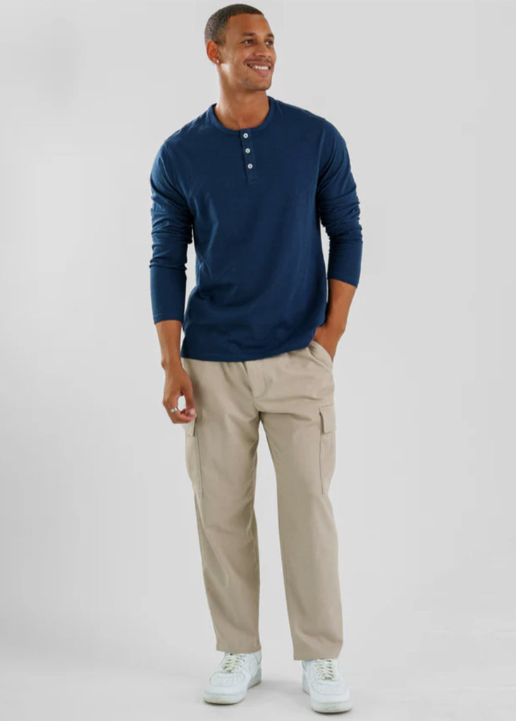Stone Rose Long Sleeve Solid 3 Button Henley | Navy - Jordan Lash Charleston