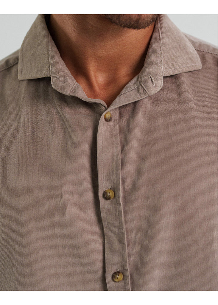 Stone Rose Solid Micro Corduroy Shirt | Khaki - Jordan Lash Charleston