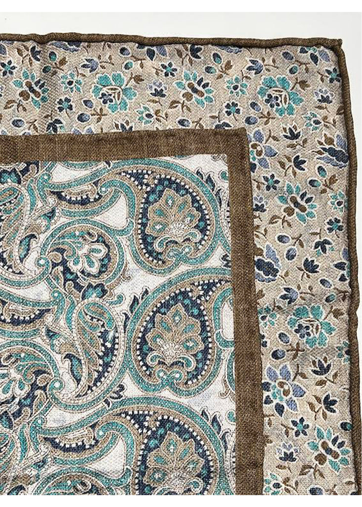 Edward Armah Paisley and Floral Print Reversible Silk Pocket Square | Mint - Jordan Lash Charleston