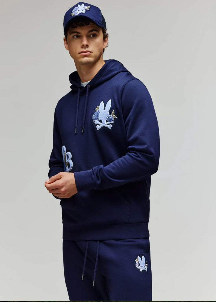 Psycho Bunny Auguste Floral Patch Hoodie | Evening Blue - Jordan Lash Charleston