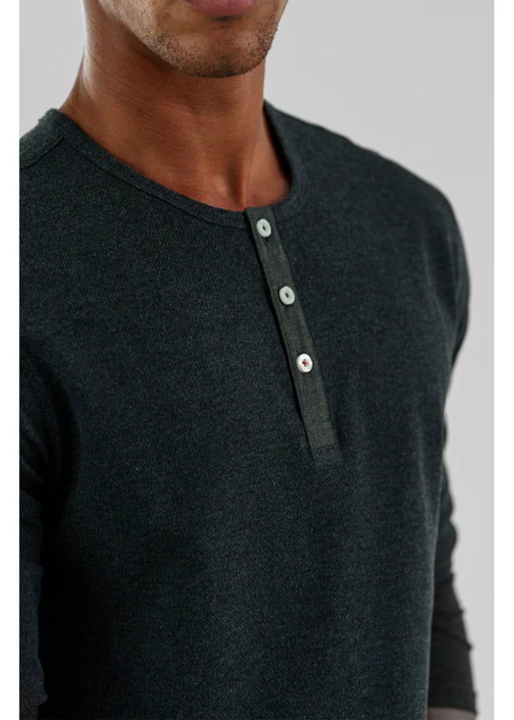 Stone Rose Long Sleeve Solid 3 Button Henley | Charcoal - Jordan Lash Charleston