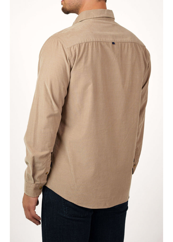 Stone Rose Solid Micro Corduroy Shirt | Khaki - Jordan Lash Charleston