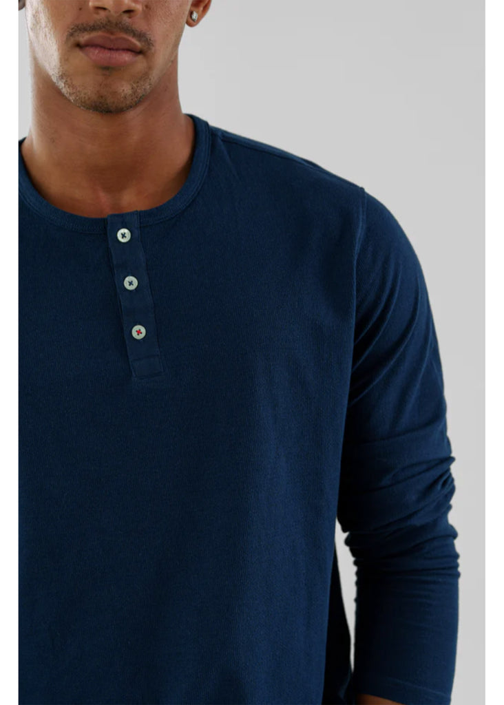 Stone Rose Long Sleeve Solid 3 Button Henley | Navy - Jordan Lash Charleston