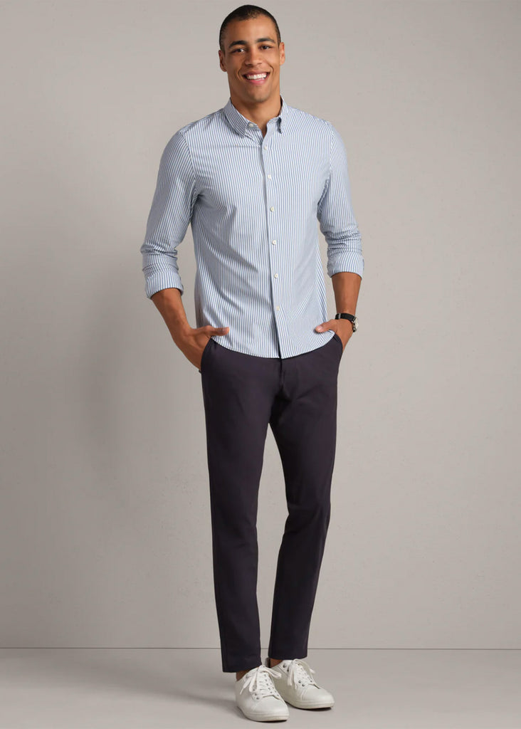 Rhone Commuter Shirt Slim Fit | Dark Blue Wide Stripe - Jordan Lash Charleston