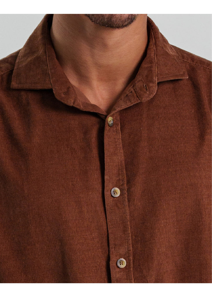 Stone Rose Solid Micro Corduroy Shirt | Medium Brown - Jordan Lash Charleston