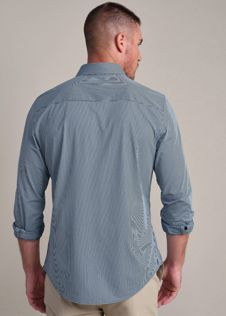 Rhone Commuter Slim Fit Shirt | Navy and Light Blue Stripe - Jordan Lash Charleston