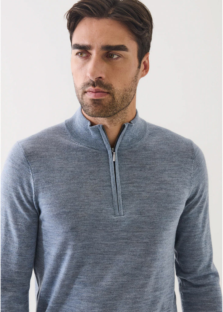 Patrick Assaraf 14GG Merino 1/4 Zip Mock Sweater | Dusky Blue - Jordan Lash Charleston